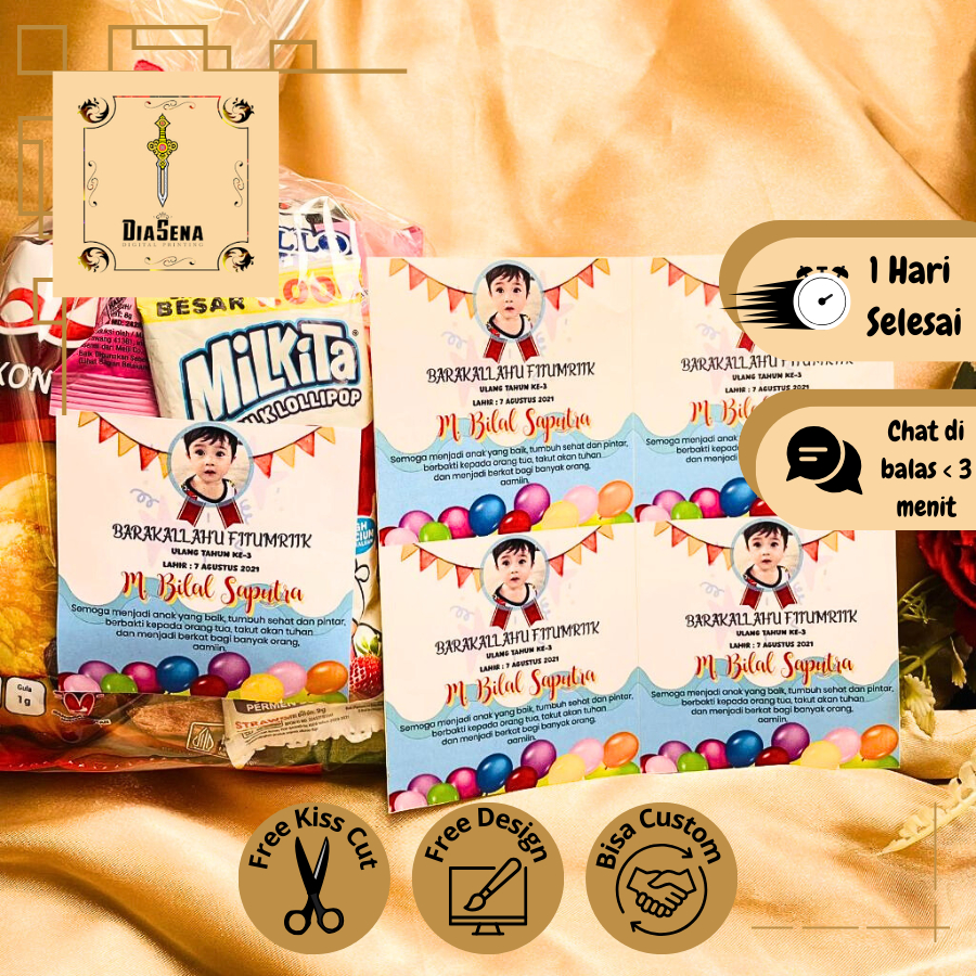 

5-8 Diasena Sticker Ulang Tahun Anak Bentuk Kotak Stiker Undangan Ultah Happy Birthday Uk. Sedang