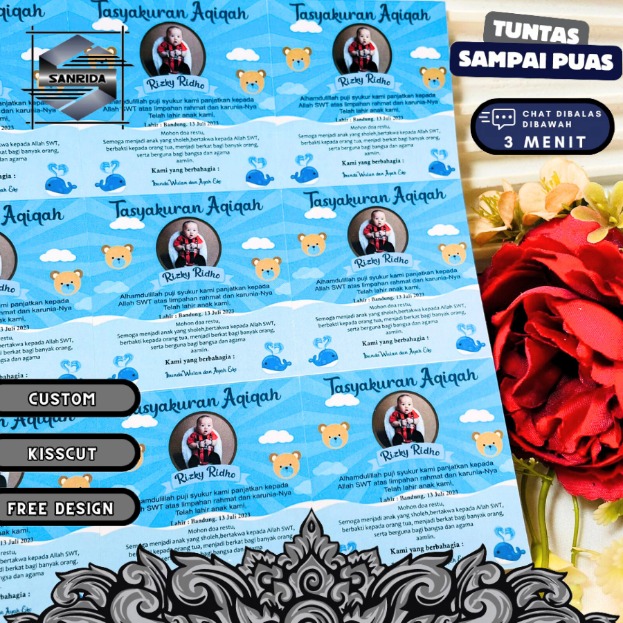 

2-4 Stiker Tasyakuran Syukuran Aqiqah Bayi Sticker Ikkah Iqqah Anak Bentuk Kotak Uk.Kecil Sanrida