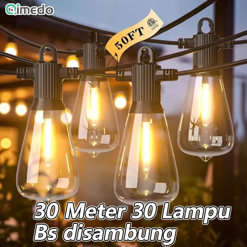 Kuning Lampu 30Meter Kabel 30 Lampu 1Set Dapat Diredupkan Lampu Gantung Outdoor Tahan Air Lampu Cafe