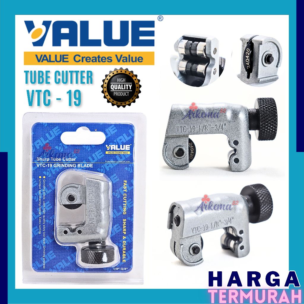 

TUBE CUTTER VALUE VTC19 | CARTER / KARTER / KALTER PIPA AC TEMBAGA VALUE VTC-19 | PEMOTONG PIPA TEMBAGA VTC 19 | VALUE TUBE CUTTER VTC.19 GRINDING BLADE TUBE CUTER | CUTTER PIPA AC VTC19