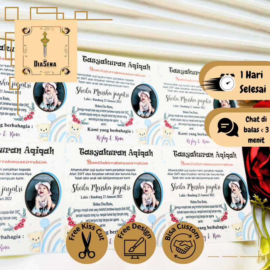 

2-4 Stiker Tasyakuran Aqiqah Bayi Sticker Syukuran Acara Iqqah Ikkah Anak Uk.Kecil Diasena