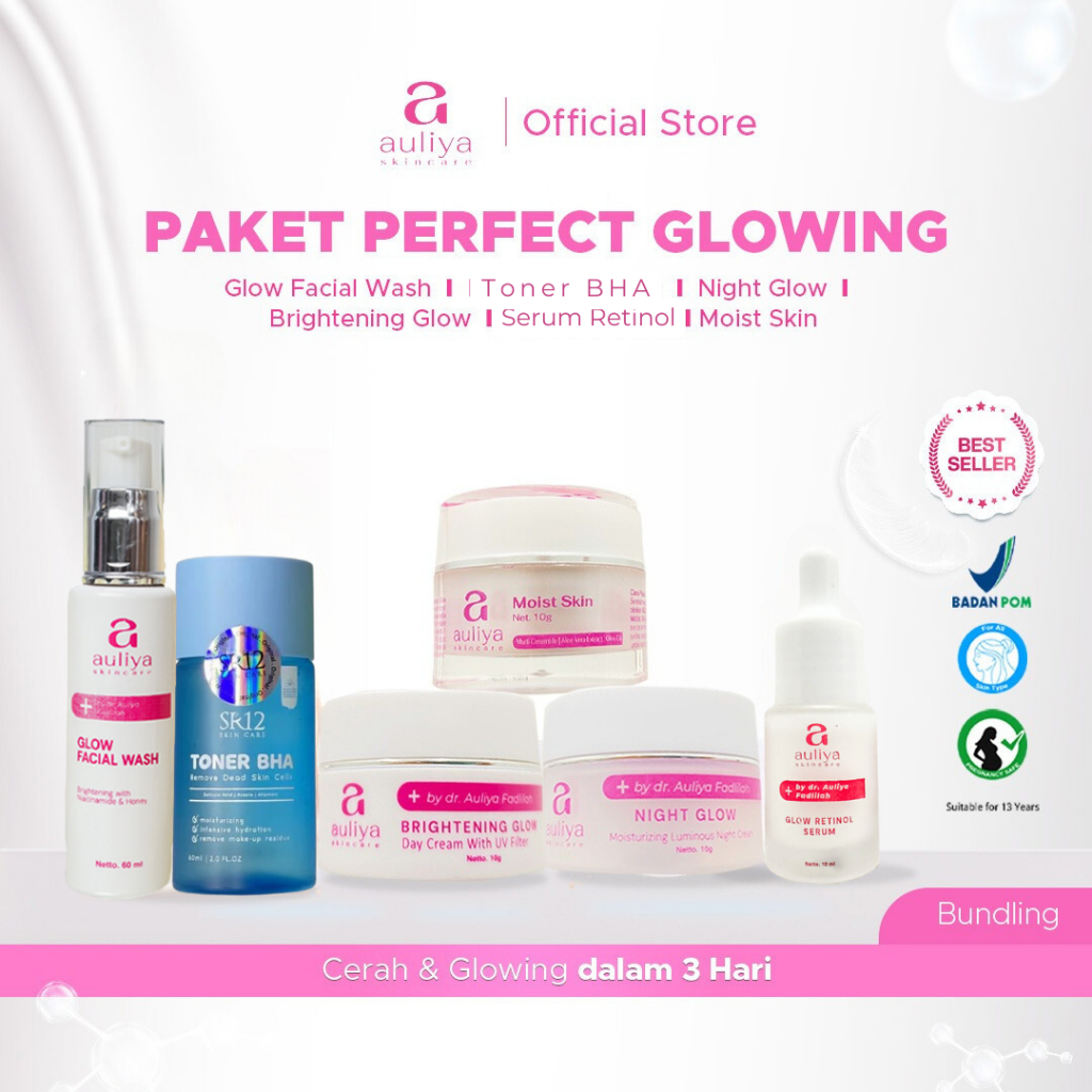 Auliya Skincare Paket Perfect Booster Glowing Special Bundling 6 in 1 Paket Skincare Facial Wash Ton