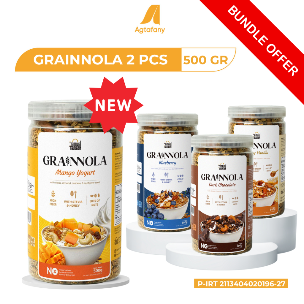 

[Paket Hemat] 2 pcs Grainnola Dark Chocolate Coklat Vanilla Honey Blueberry Mango Yogurt Timur Tengah 500 gr | Cemilan Granola Sehat Sereal Makanan Kaya Serat