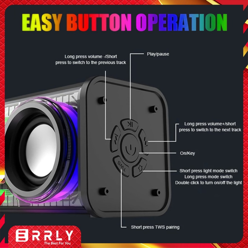 New Product V8 Armour Bluetooth Speaker 13W Double Subwoofer Music Speaker Rgb Led Light Transparent