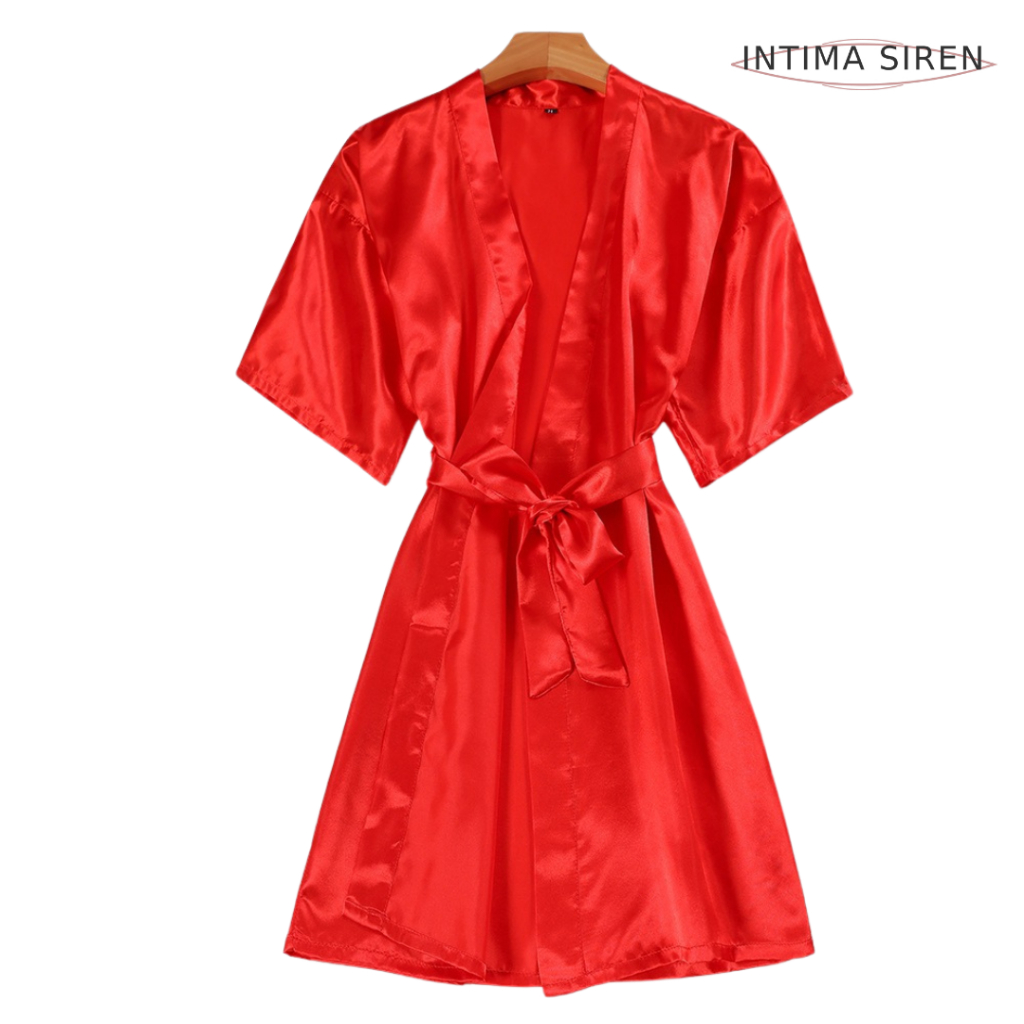 Intima Siren Baju Tidur Sexy Kimono Set Lace Bahan Satin Sutra Piyama Lingerie Sexy Baju Tidur Wanit