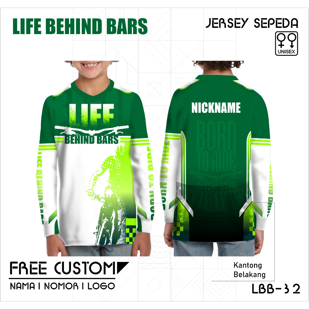 Jersey sepeda anak baju gowes life behind bars kantong belakang lengan panjang