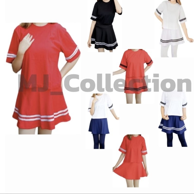 Setelan Crop Stripe Hitam Rok Stripe Hitam Wanita Kasual Olahraga Gym Zumba Line Dance Setelan Rok K