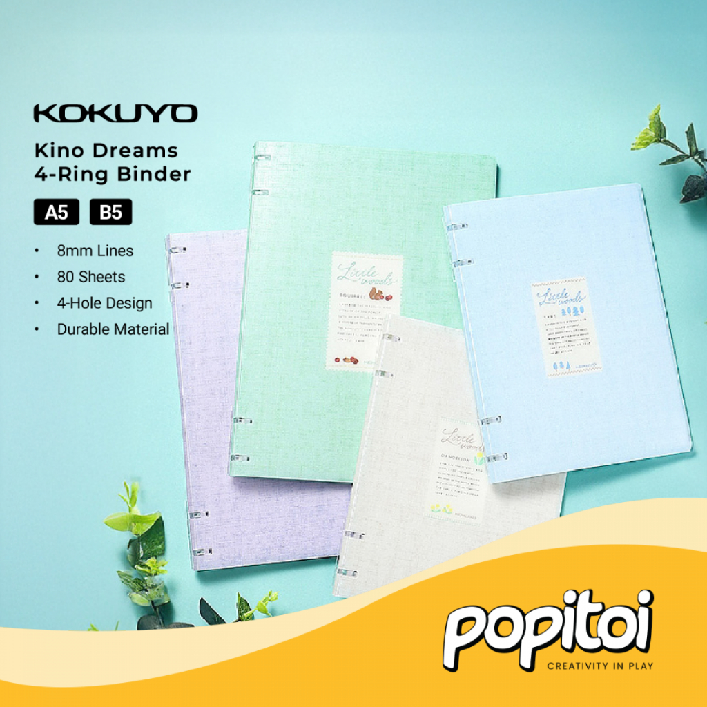 

Kokuyo Kino Dreams 4 Ring Loose Leaf Notebook Binder A5 B5 (80 Sheets) Buku Tulis 2x2
