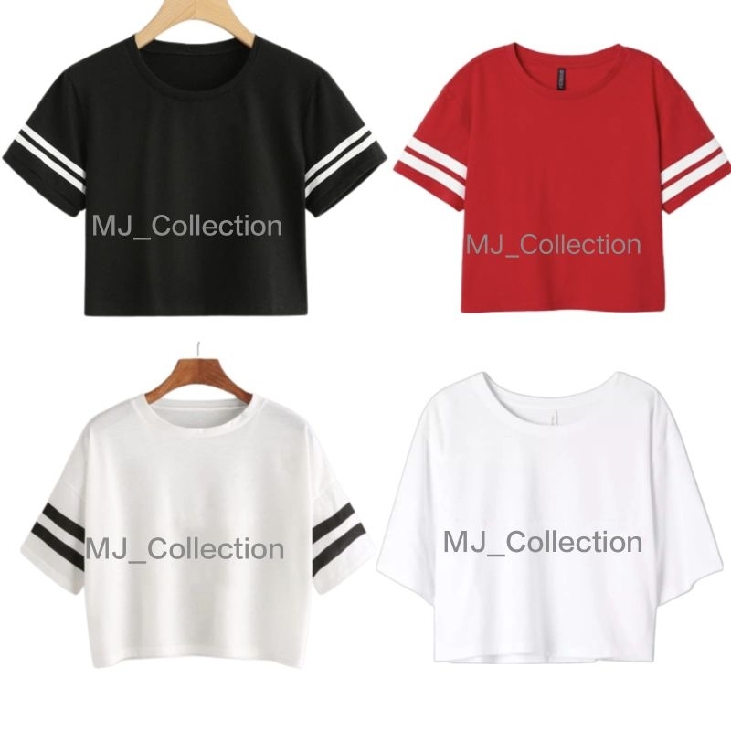 Crop Wanita Oversize Stripe Putih Dan Hitam Terbaru Kaos Crop List Oversize Kaos crop perempuan tang