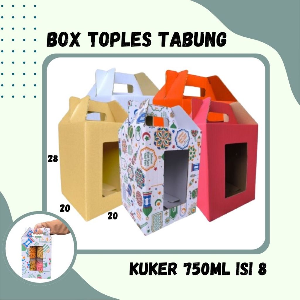 

Box 20x20x28 Jinjing (KUKER TOPLES JAR 750ml ISI 8) Kardus Idul Fitri Lebaran Hampers/Ied Mubarak/Box Boneka/Hampers Kue Kering