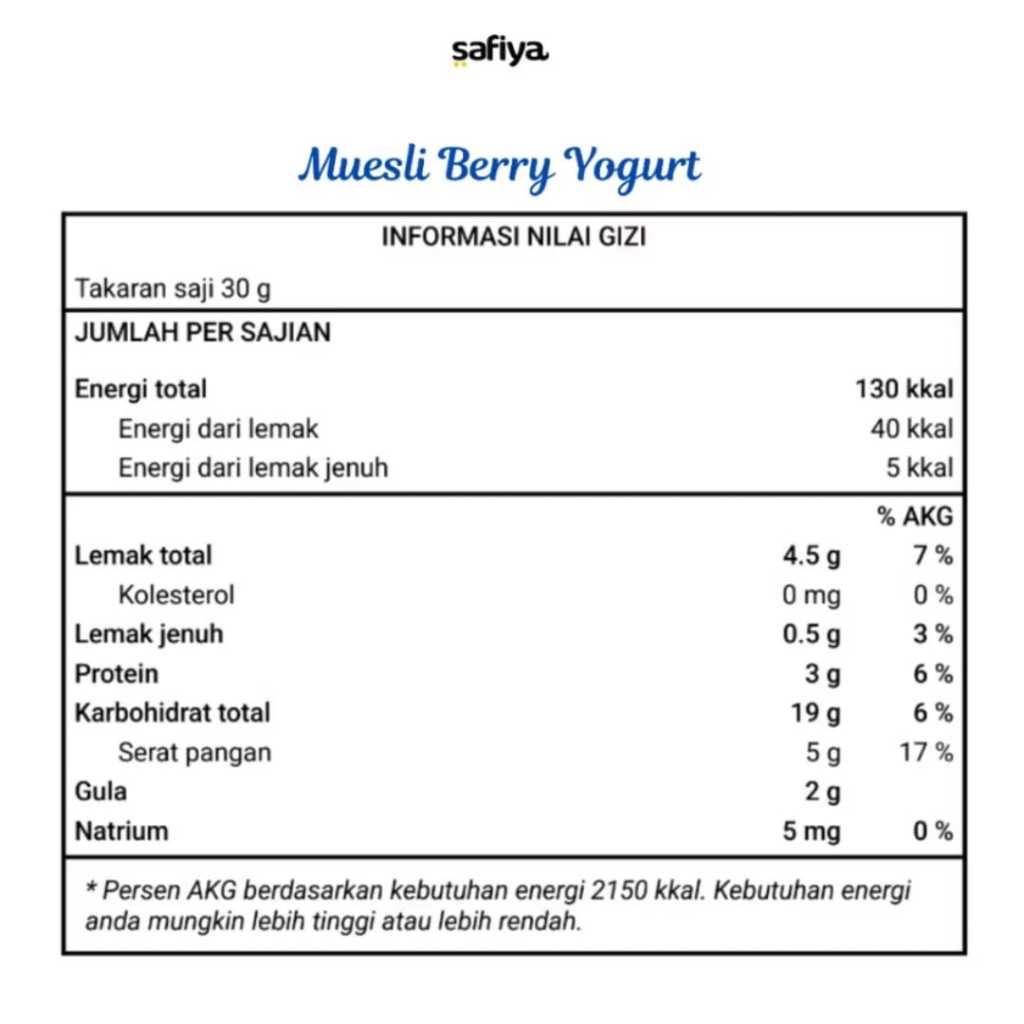 

GFD Muesli Berry Yogurt Safiya-Sereal Oatmeal With Almond-Sarapan sehat premium - 1kg