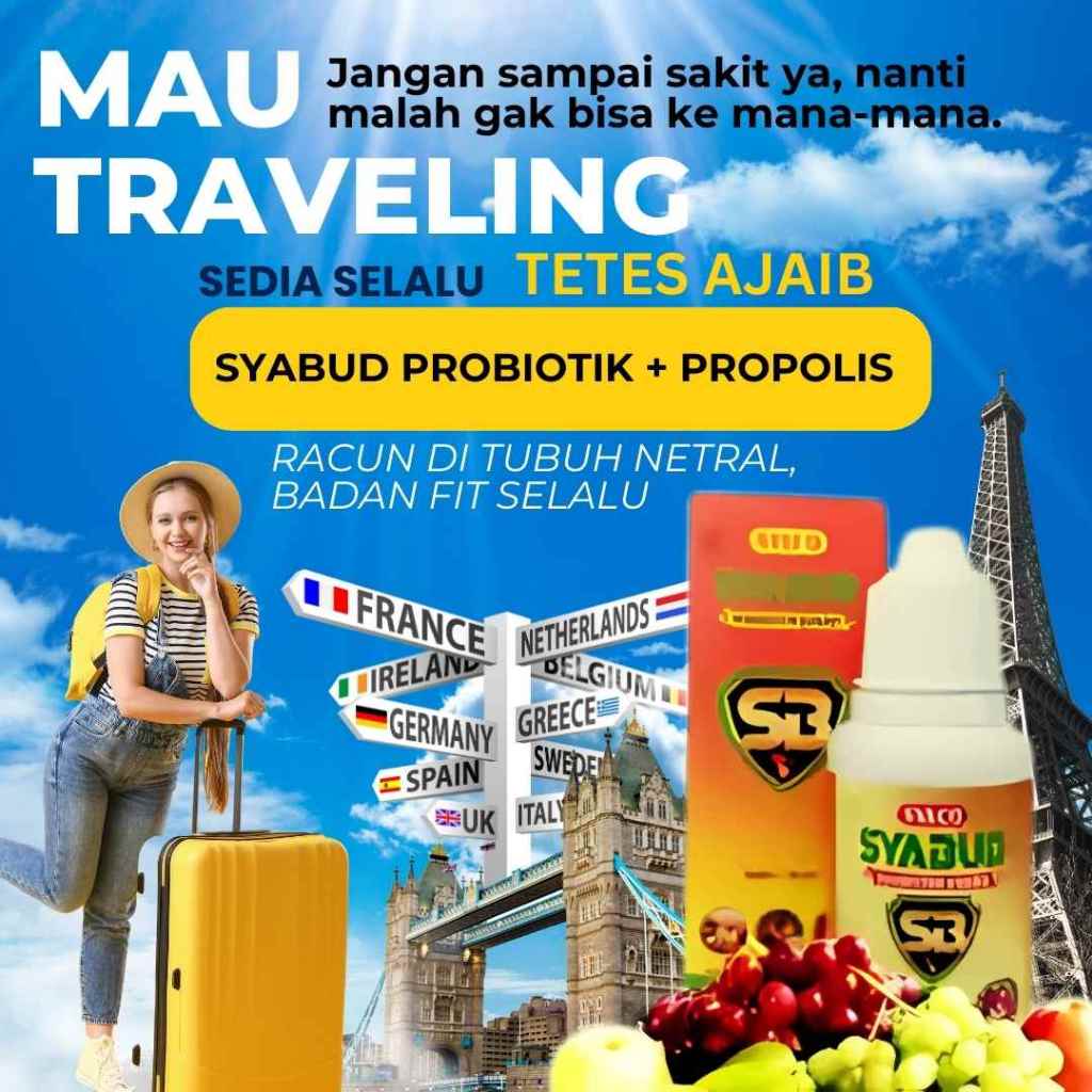 

Saat Traveling jaga kesehatanmu dengan SYABUD PROBIOTIK + PROPOLIS MENETRALISIR ZAT BERBAHAYA residu kimia bahan makanan Probiotik Alami Mengobati Lambung Gerd Magh Maag flu batuk pilek loyo lemas stamina Infeksi Pencernaan & Penambah Nafsu Makan Asam