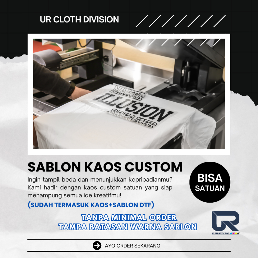 Kaos Custom bahan Cotton Combed 24s Knitto sablon DTF Premium