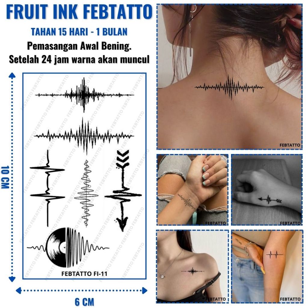 Tato Basic Tahan 5-7 Hari Tato Temporer Garis EKG tato elektrokardiogram denyut jantung Stiker Tato