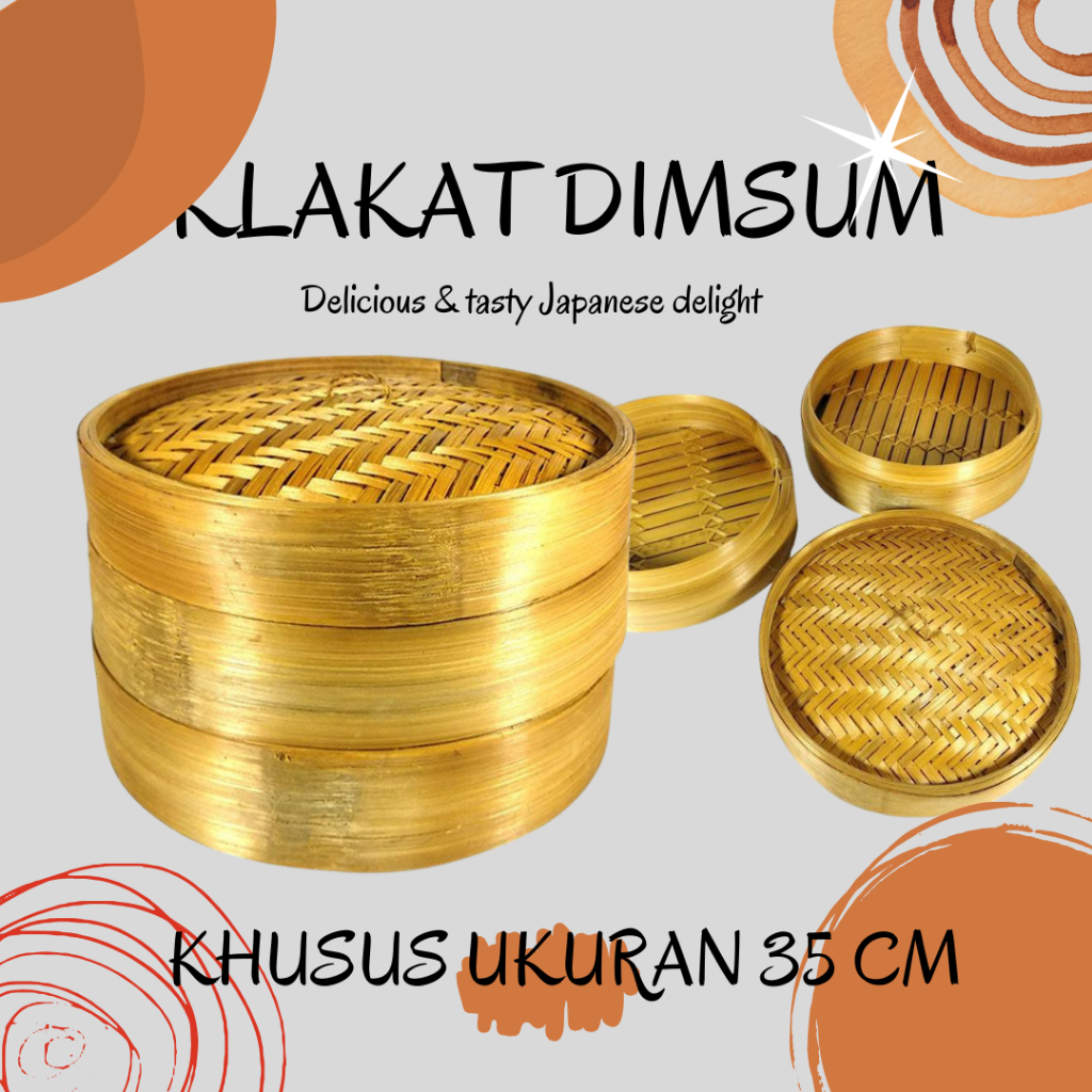 Streamer Klakat Bambu Dimsum 35cm | Kukusan Bambu - Wadah + Tutup