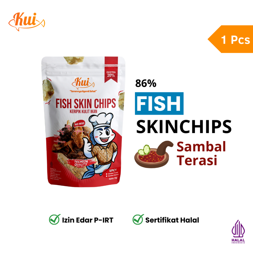 

KUI Fish Skin Chips : (Keripik Kulit Ikan Dori) - Sambal Terasi 1 pcs