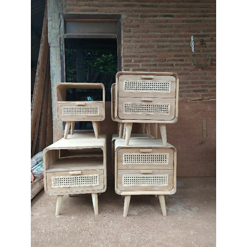 nakas retro laci 2 rotan mentahan minimalis jati Jepara