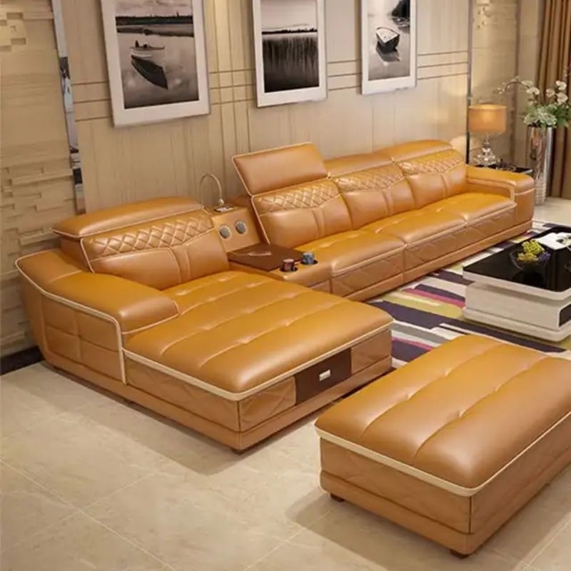 sofa ruang tamu minimalis leather l 4 seater full busa