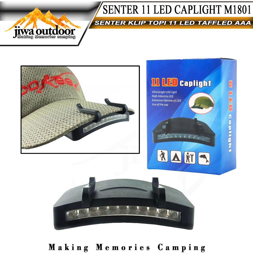 senter klip topi led headlamp m1801 lampu senter outdoor 11 led baterai A3 senter taffled clip topi
