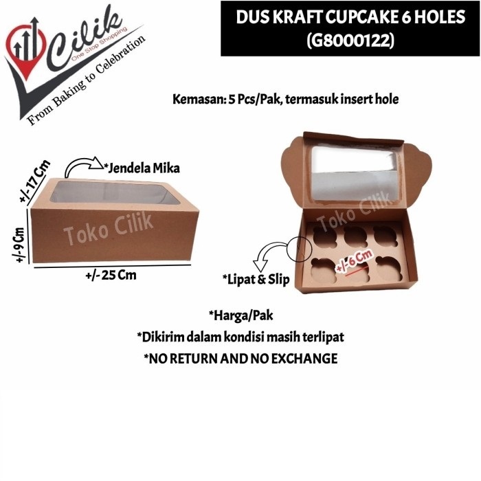 dus+kraft+mika+cupcake+6+lubang+box+kemasan+kue+cake+puding+hampers