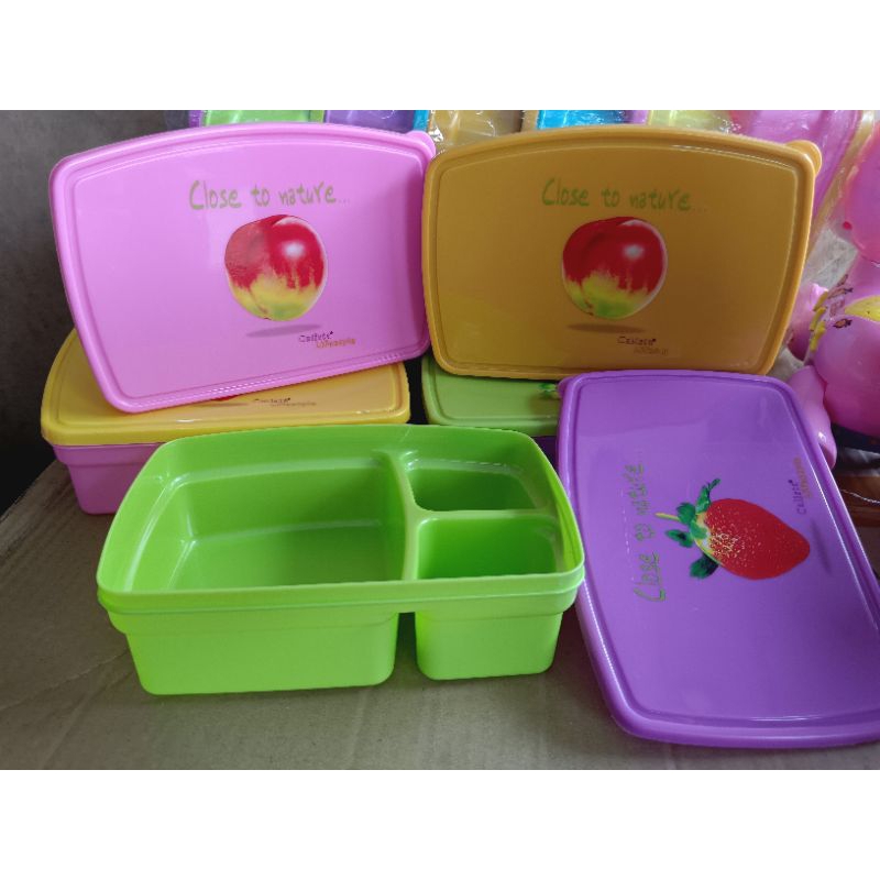 calista lifestyle - lunch box sekat 3 segi calista / kotak bekal calista segi sekat 3 plastik l temp