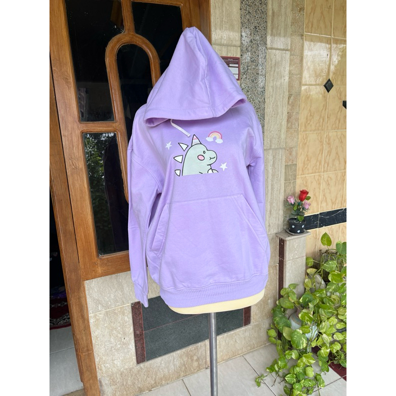 preloved jaket wanita hoodi lilac dino ungu pastel