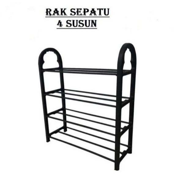 Termurah BB7 - Rak Sandal Plastik 4 Susun Tempat Rak Sepatu Sandal 4 Tingkat Plastik Rak 4 Susun
