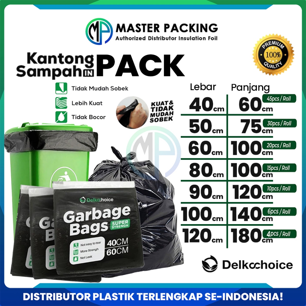 Plastik Kresek Kantong Sampah / Plastic Trash Bag / Garbage Bag Hitam Delkochoice Per-Pack