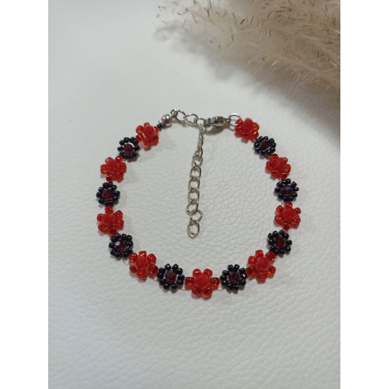 AINAYYA CRAFT - Gelang Manik - Manik Kristal Merah Hitam | Gelang Manik - Manik Aesthetic Korea | Ge