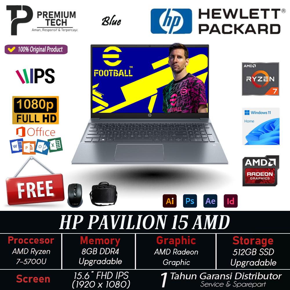 Laptop Gaming HP Pavilion 15 AMD Ryzen 7 5700U RAM 16GB SSD 1TB FHD IPS Windows 11 Home