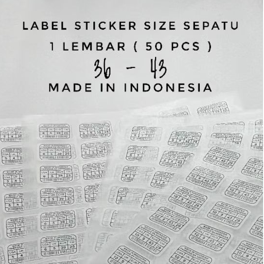 Label Setrika size sepatu / Barcode Sepatu / Made in Indonesia 1 Lembar ( 50 pcs )