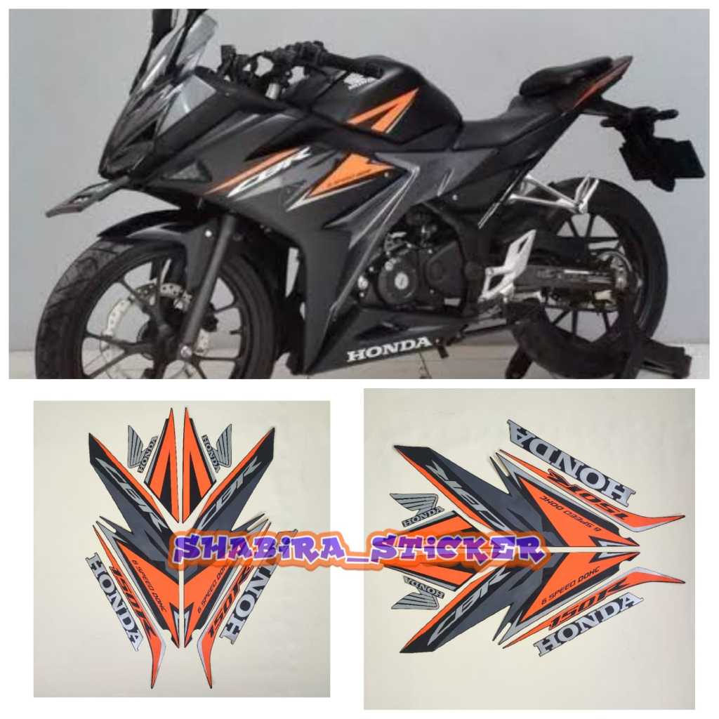 STIKER STRIPING LIS LES POLET BODY MOTOR HONDA CBR 150R 2019 FULL HITAM ORANGE STANDAR 1SET