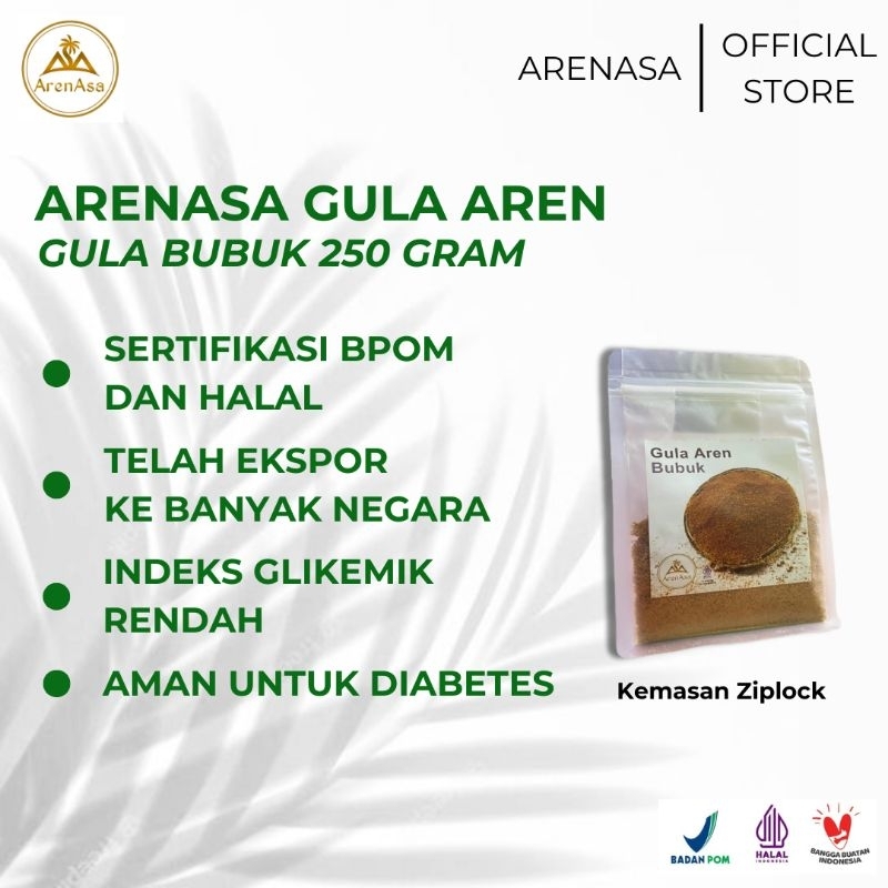 

Arenasa Gula Aren Premium 250gr Ziplock bag Gula kesehatan, Rendah GL, alami, organik, Sertifikasi BPOM dan Halal