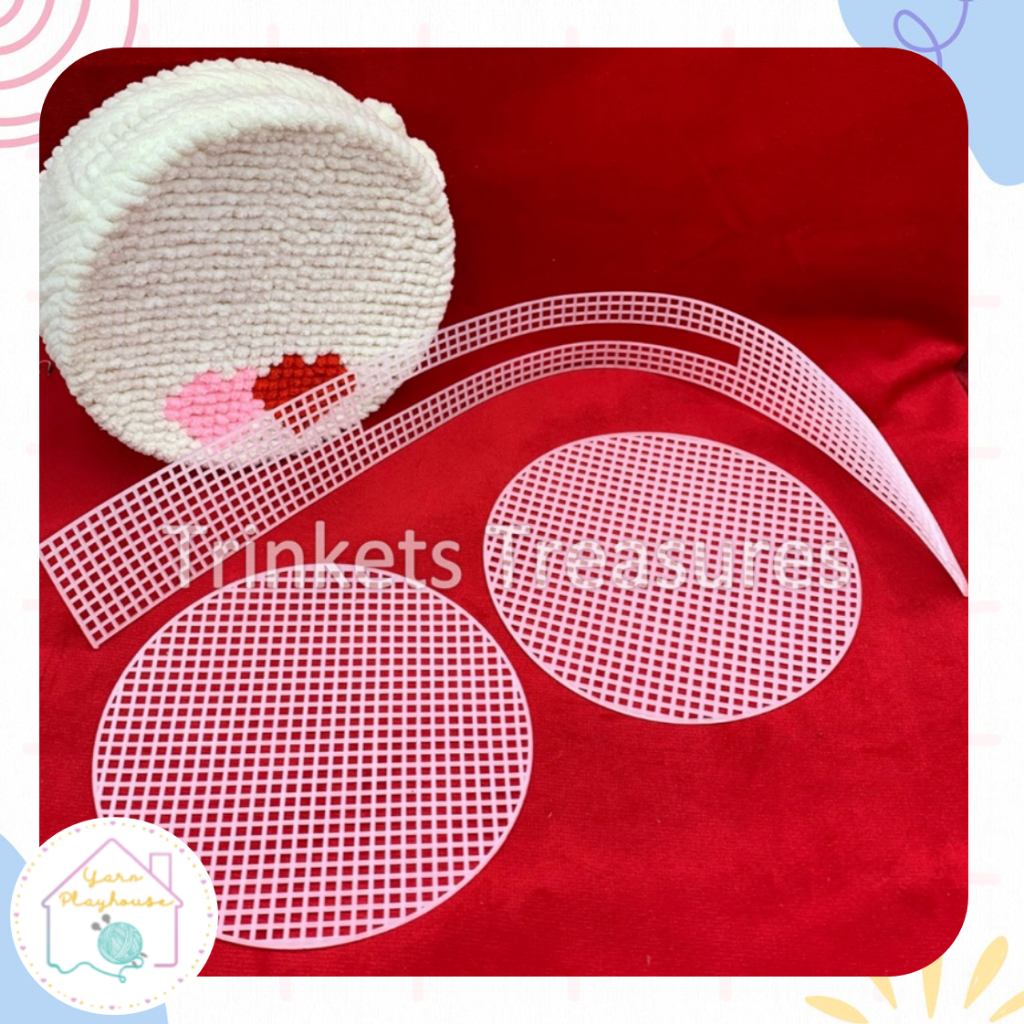 Kanvas plastik bulat canvas tas bulat jarung rajut bulat round bag plastic canvas DIY korea plastic 