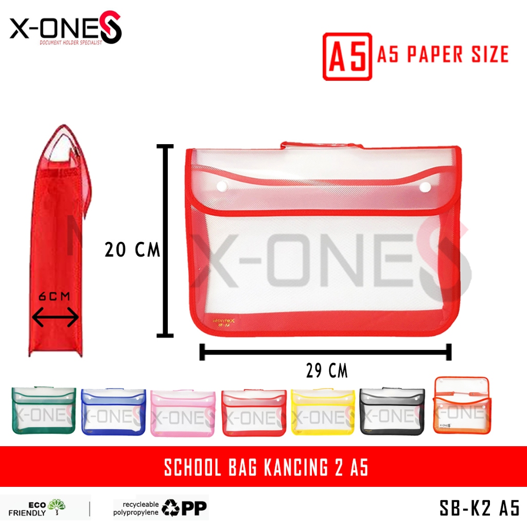 

X-ONE SCHOOL BAG KANCING 2 UKURAN A5 KHUSUS UKURAN KERTAS A5 ATAU BUKU TULIS TAS LES/ SB-K2 A5