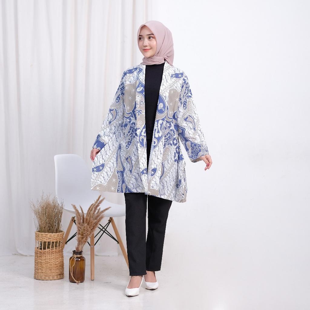 Blazer Batik Wanita Modern Tangan Panjang All Size LD 110 - Outer Batik Casual Hijab