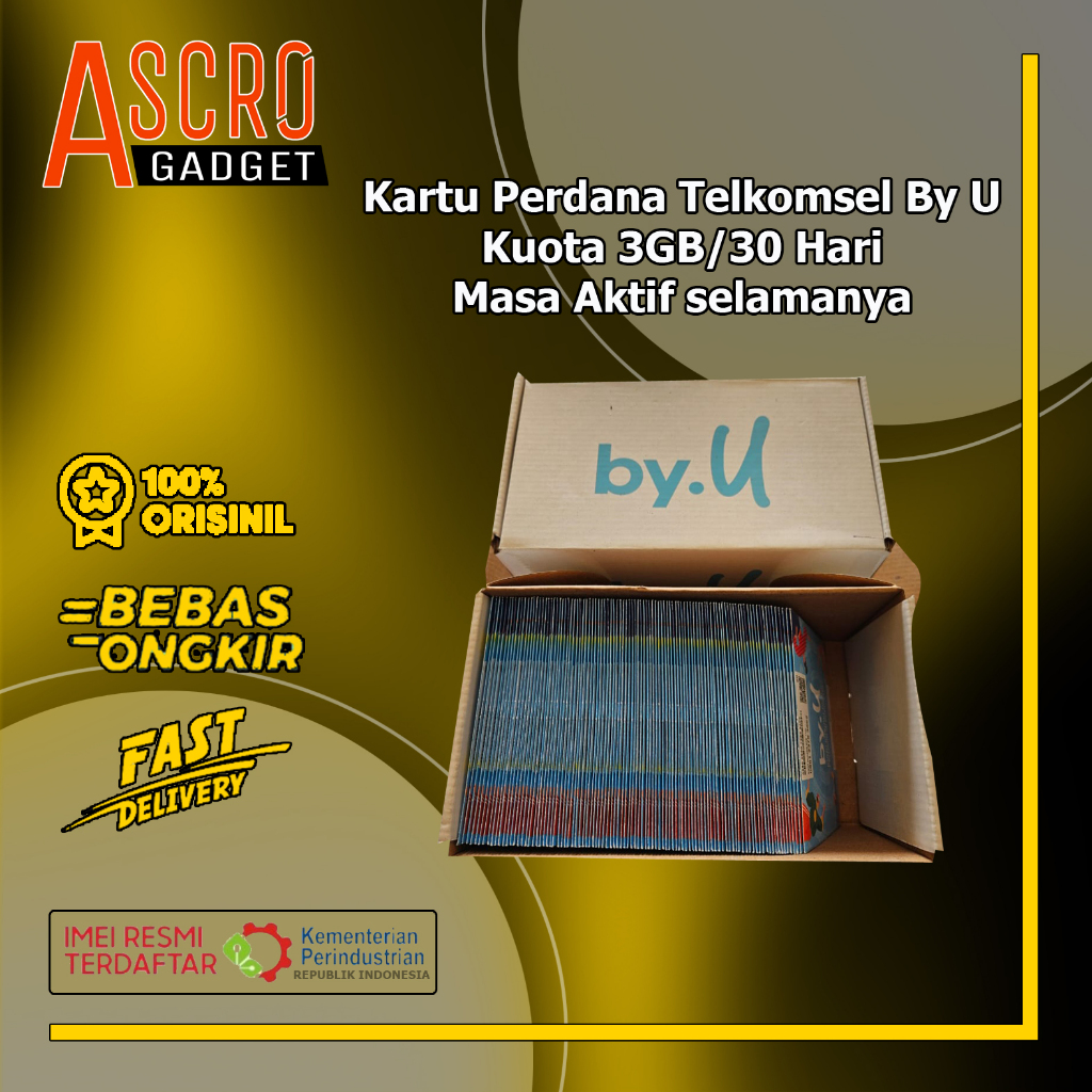 Kartu Perdana 1 Box Telkomsel by.U Kuota 3 GB / 30 Hari Isi 100 Pcs, Masa Aktif Selamanya