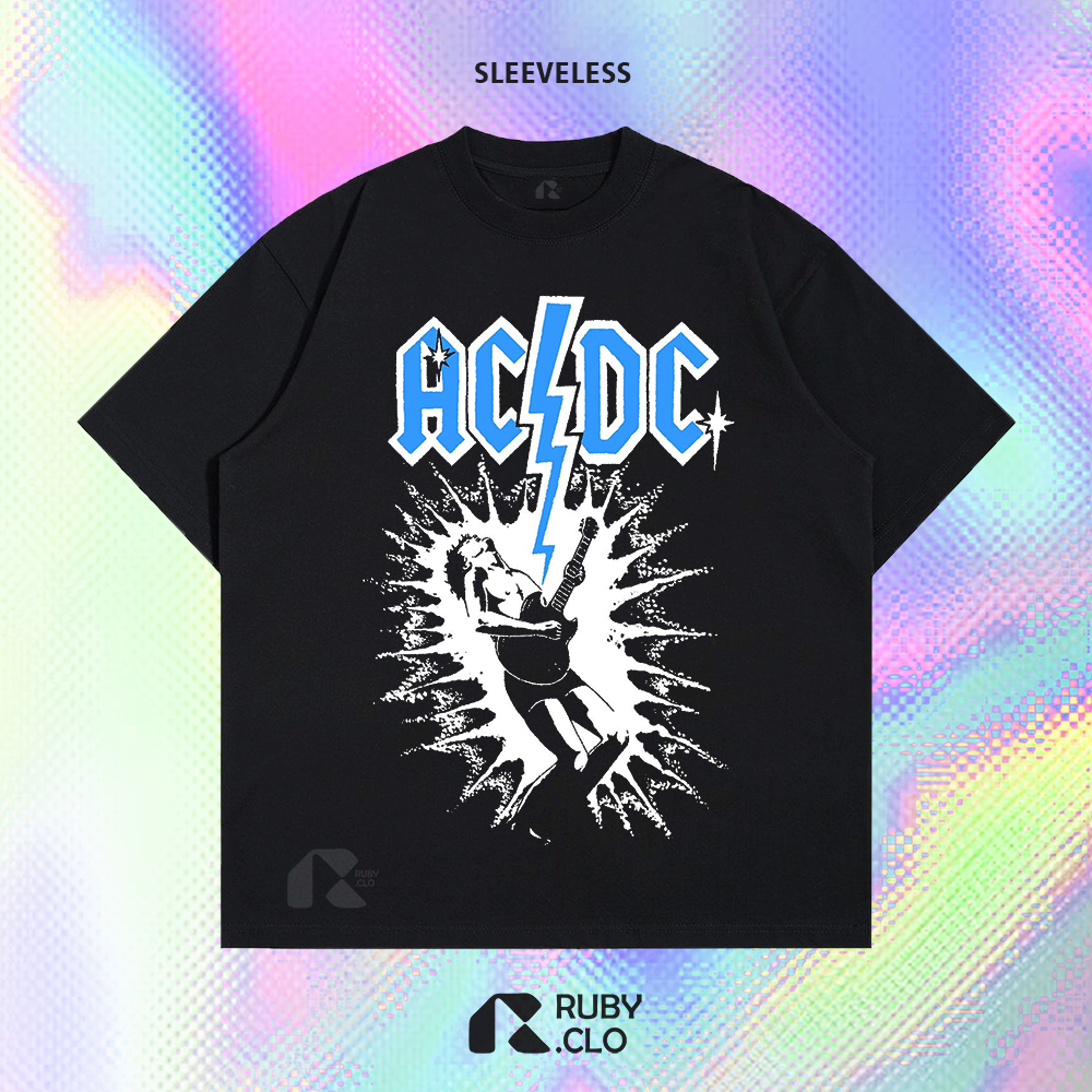 RUBY.CLO - KAOS BAJU BOXY OVERSIZE AC DC GUITAR BLUE HITAM | OVERSIZED T-SHIRT PREMIUM BLACK STYLE Y