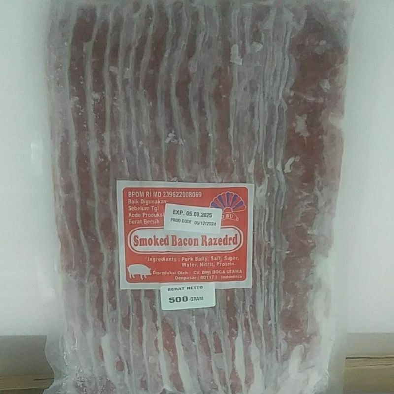 

Dwi boga utama Smoked Bacon babi, berat 500 gram