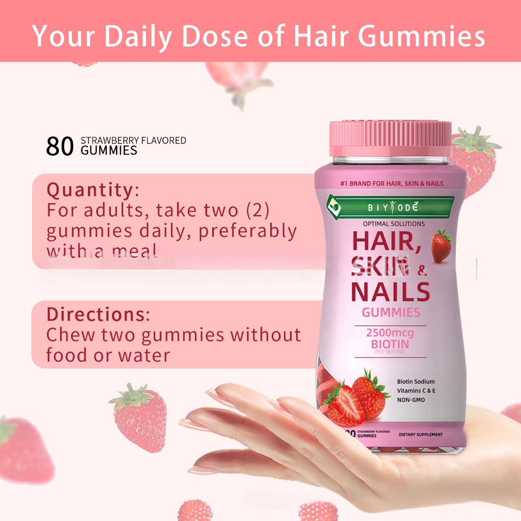 Biotin Gummies American Strawberry Vitamin Nail Whitening Hair