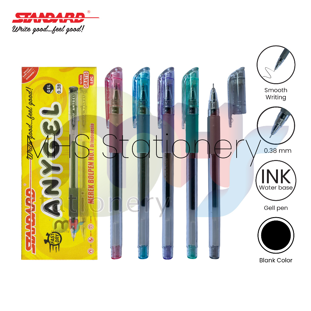 

STANDARD Bolpoin Pulpen Ballpoint Semi Gel Pen Pena ANYGEL 0.38mm 1 Box 12 Pcs