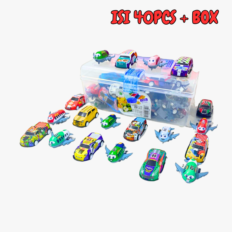 

WEIBO Mainan Mobil dan Pesawat Mini 40 PCS + Box Pullback Mix Colorfull / Racing Car / Metal Mini