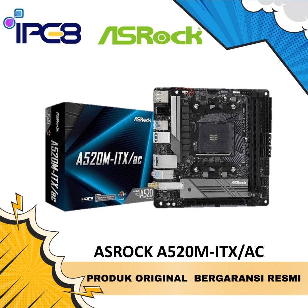 ASROCK MOTHERBOARD A520M-ITX/AC (AMD, AM4, DDR4)