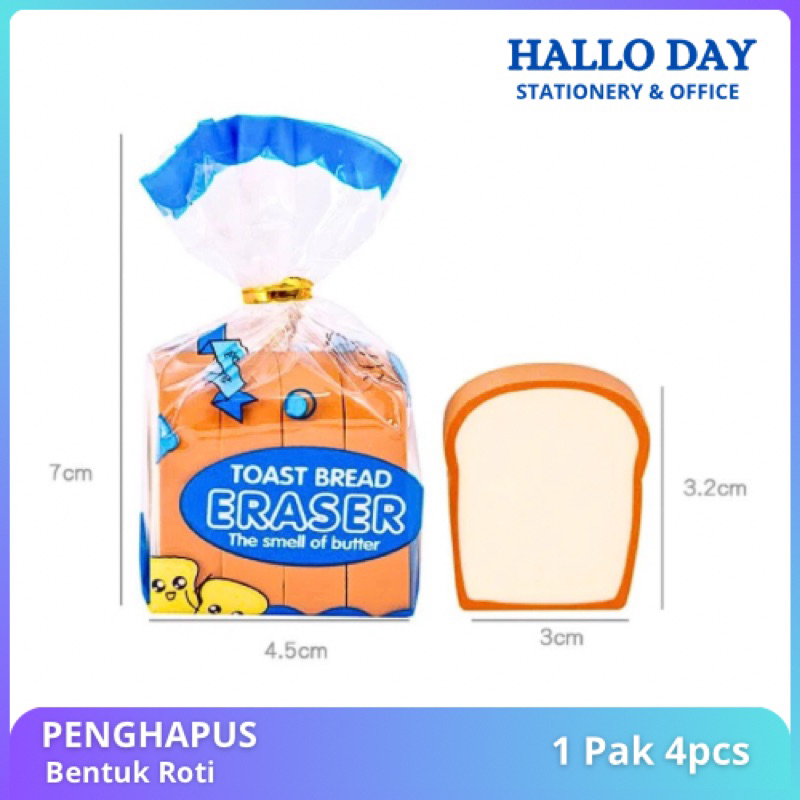 

HD 1set 4 Pcs Penghapus Pensil Karakter Roti Toast Bread Eraser