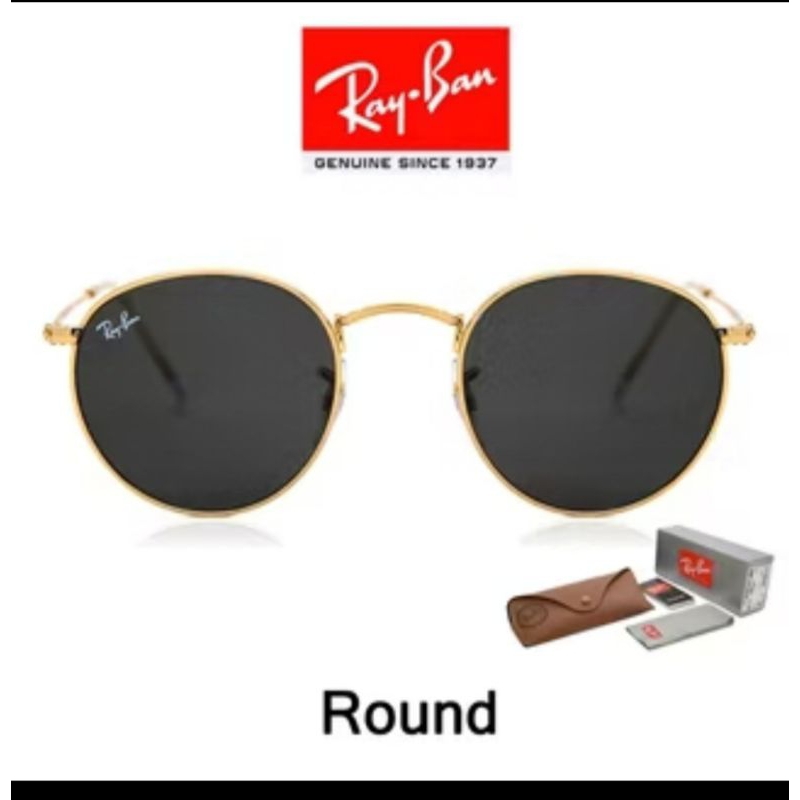KACAMATA HITAM  ROUND METAL RB 3447 LENSA KACA SUNGLASSES