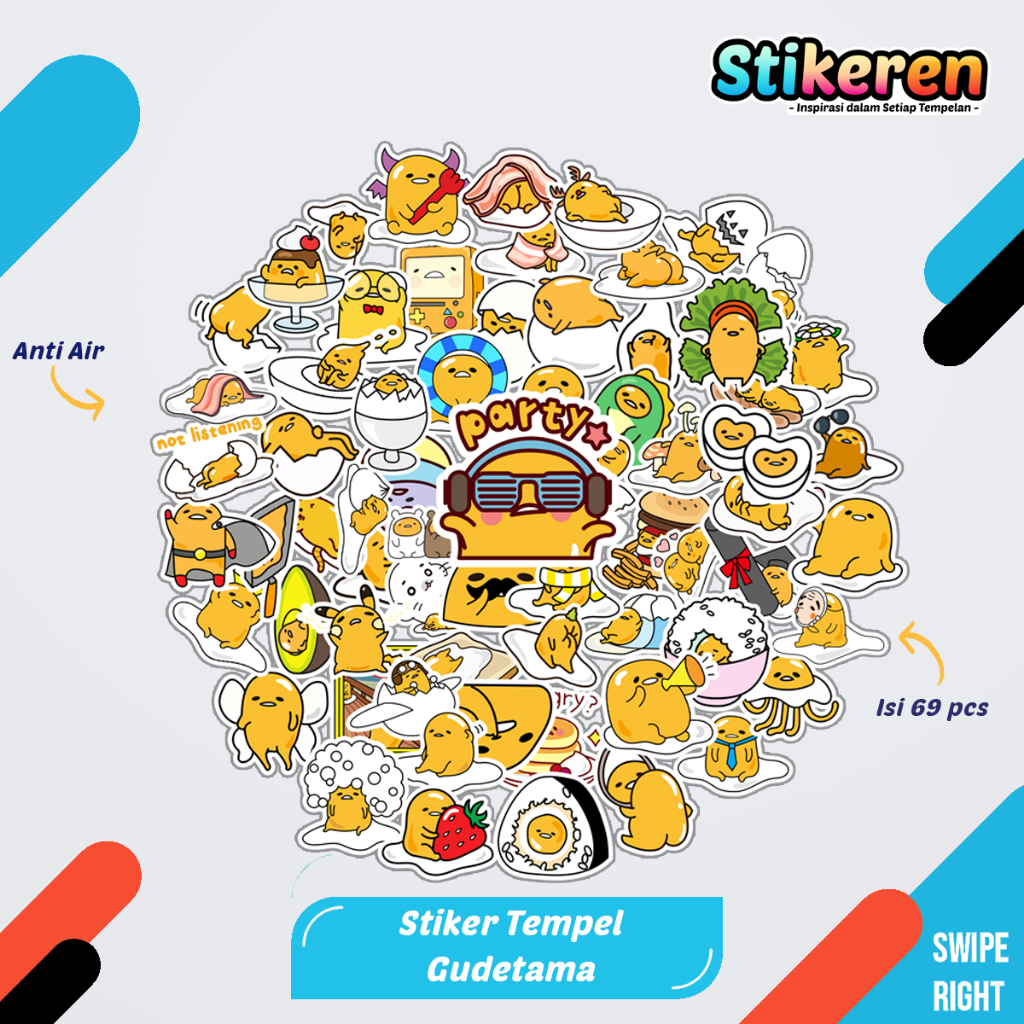 

Stiker Anime Gudetama Paper Vinyl Dekorasi Laptop Koper Tumbler Kulkas DIY