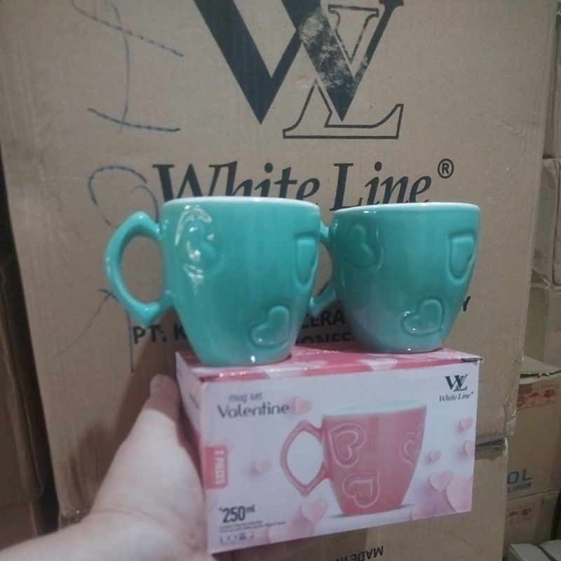 Mug Couple Valentine Set isi 2 Pcs | Mug Couple Keramik | Mug Couple Motif Hati
