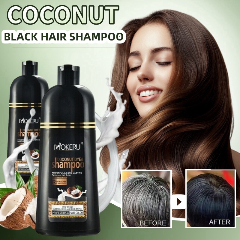 Mokeru Coconut Hair Dye Shampoo 500ml Shampoo Pewarna Rambut / Shampo Penghitam Rambut Uban / Black 