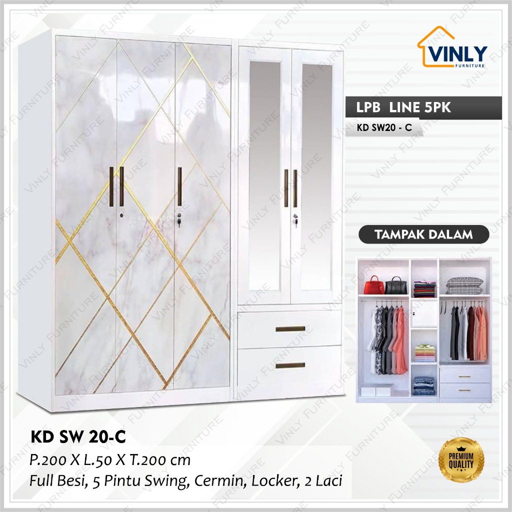 Lemari / Lemari Pakaian Besi / Lemari Pakaian Besi 5 Pintu Swing