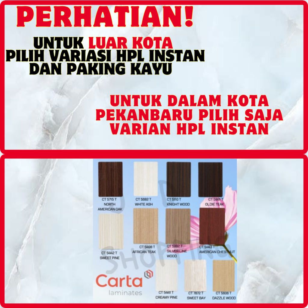 (LUAR KOTA WAJIB PALLET KAYU)HPL CARTA WOODGRAIN CT 5682/06/5441/42/98/7872/5992/81/5443/5715/5110 T